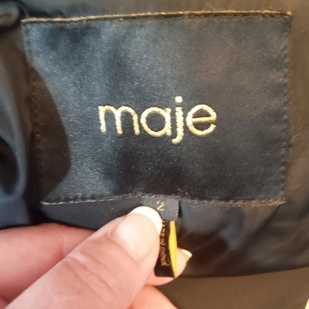 Maje Genuine Fur Trimmed Down Filled Puffer Coat Black Size Medium - Picture 8 of 11